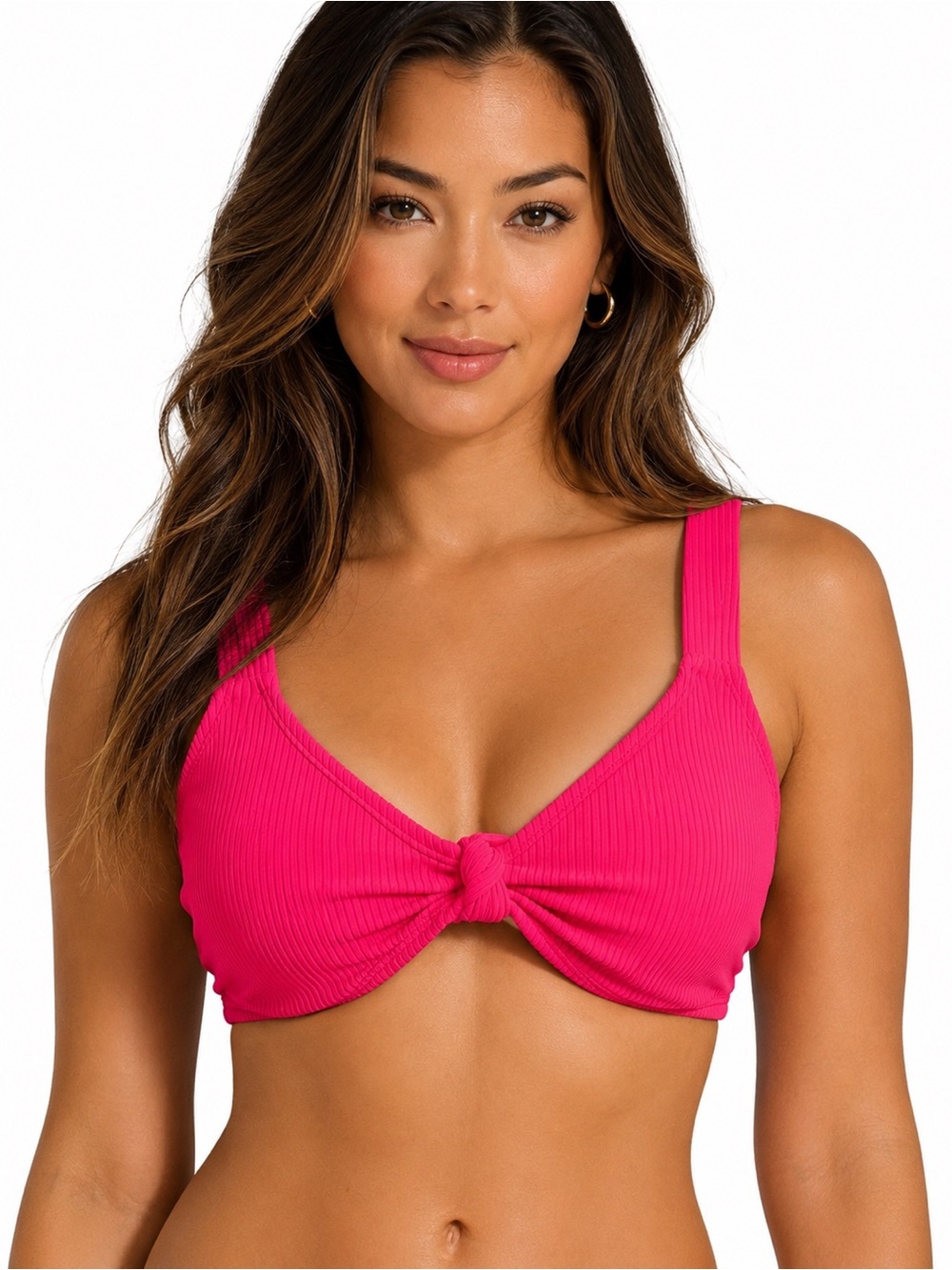 Xhilaration Ribbed Knot Front Bikini Top Hot Pink Neon Barbiecore XL